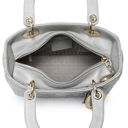 Exclusive Christian Dior Grey Lambskin Cannage Medium Lady Dior — Alternate View 10