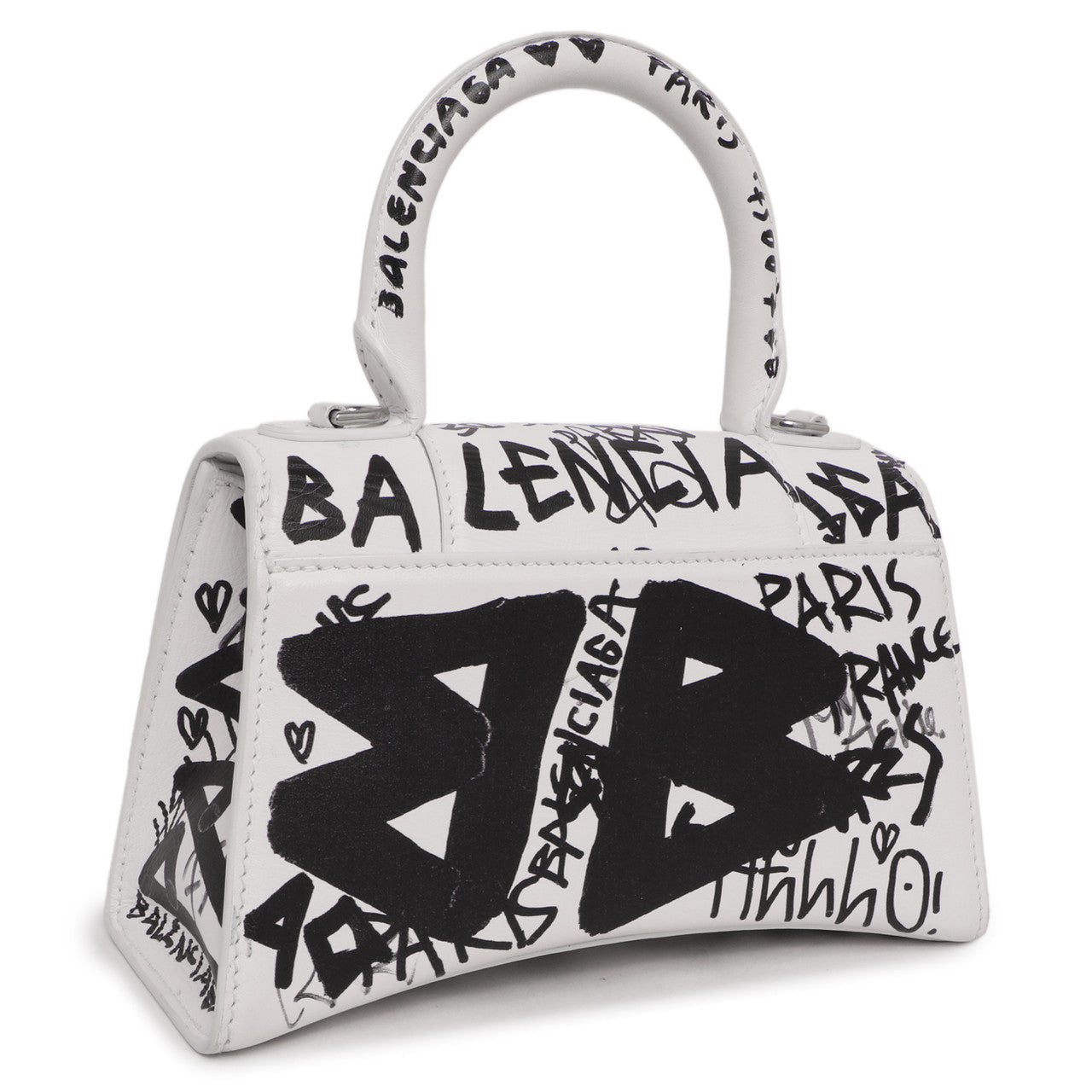 Exclusive Balenciaga White Calfskin Graffiti Hourglass Top Handle Bag  XS — Side View