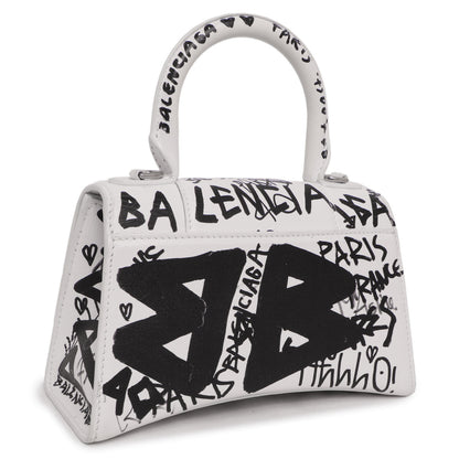 Exclusive Balenciaga White Calfskin Graffiti Hourglass Top Handle Bag  XS — Side View