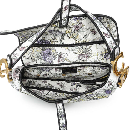 Exclusive Christian Dior White Floral Embroidered Saddle Bag — Top View