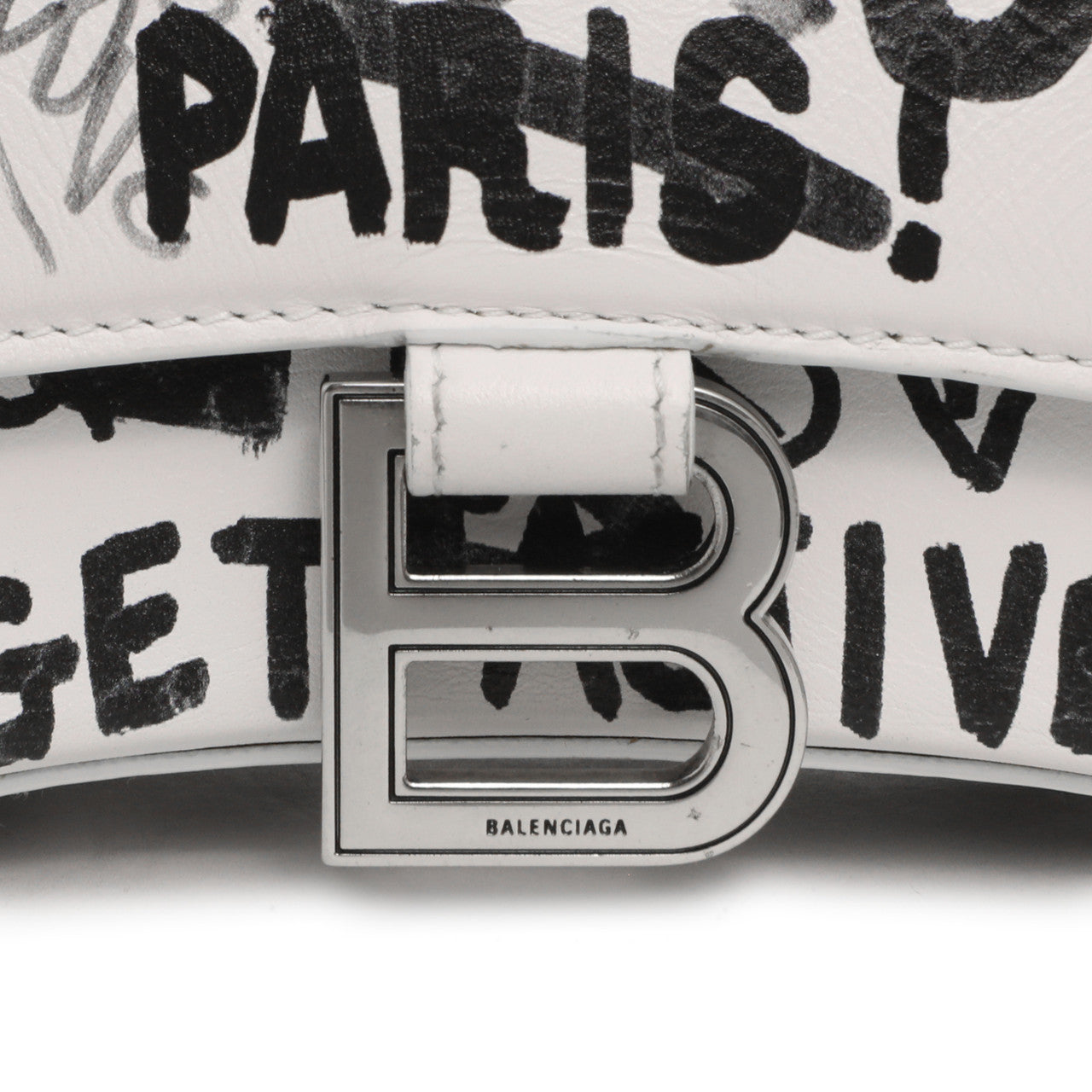 Exclusive Balenciaga White Calfskin Graffiti Hourglass Top Handle Bag  XS — Alternate View 11