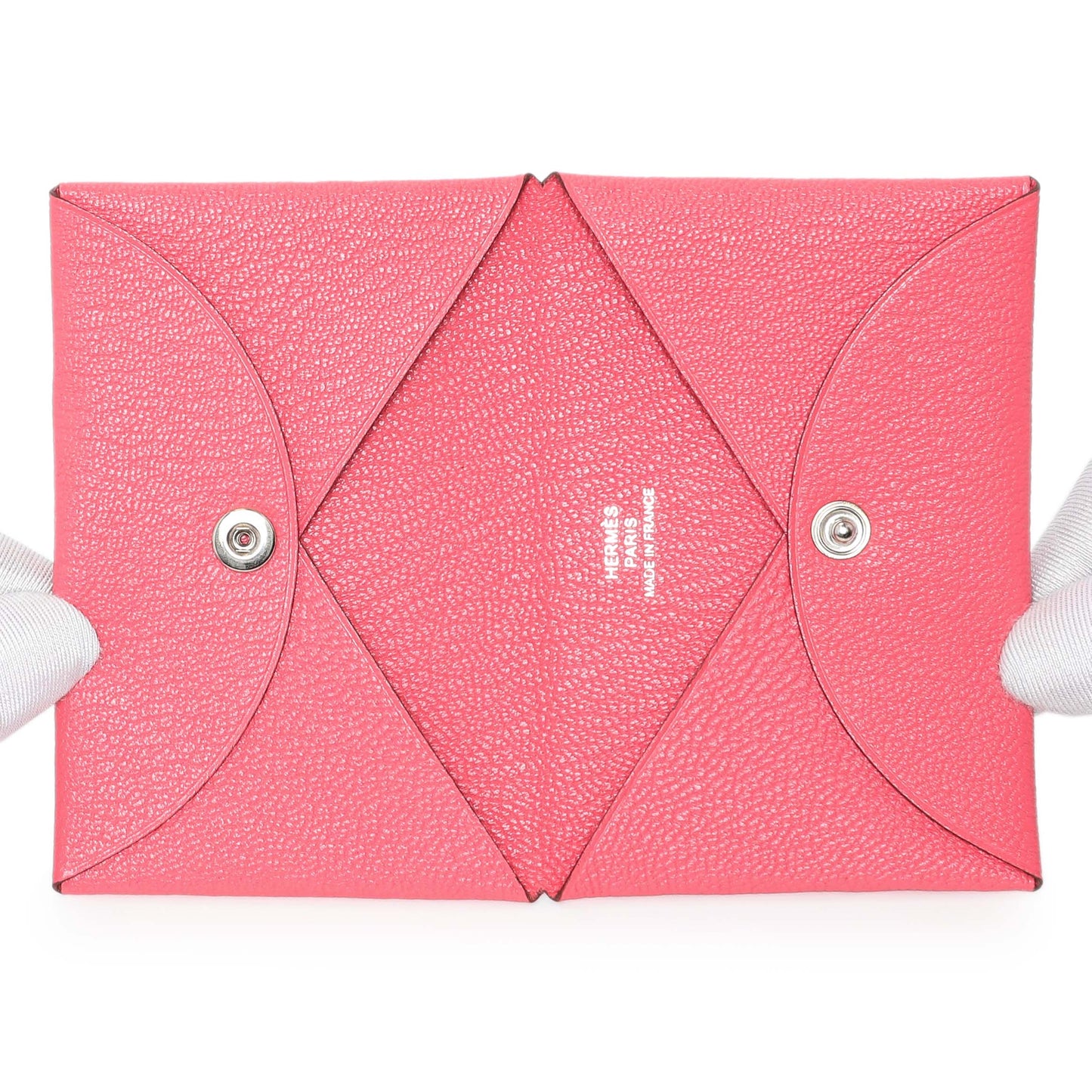 Exclusive Hermes Rose Azalee Chevre Calvi Card Case — Top View
