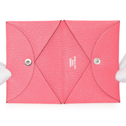 Exclusive Hermes Rose Azalee Chevre Calvi Card Case — Top View
