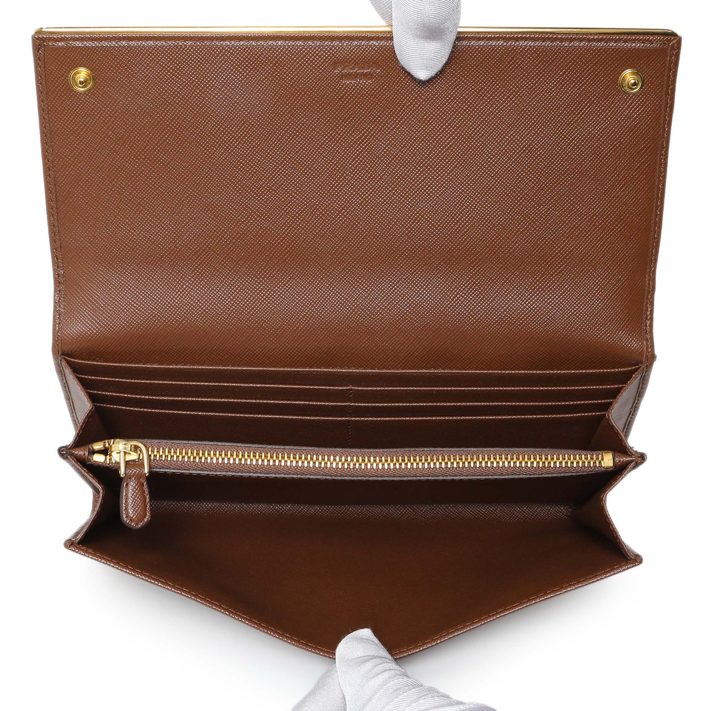 Exclusive Prada Brown Saffiano Continental Flap Wallet — Top View