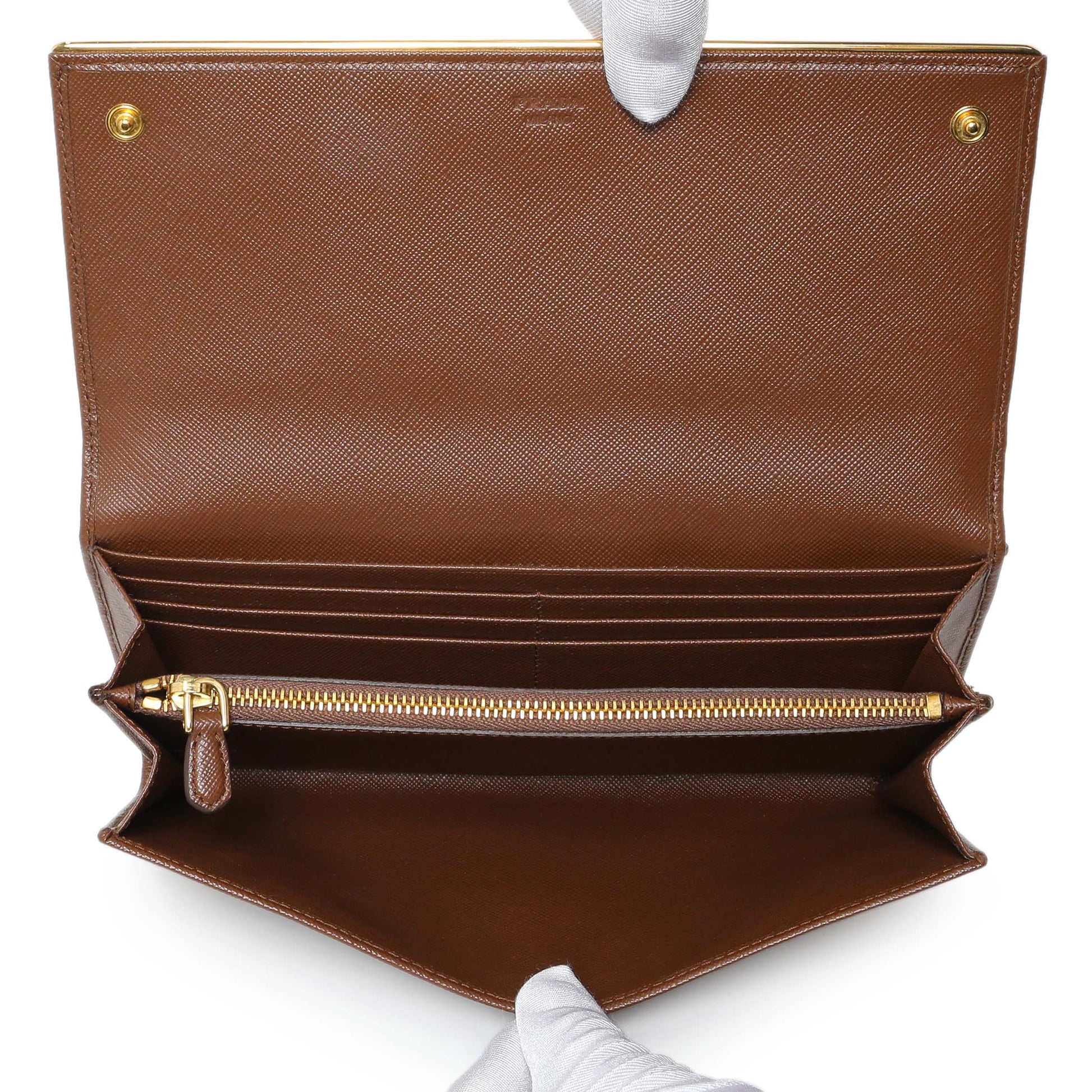 Exclusive Prada Brown Saffiano Continental Flap Wallet — Top View