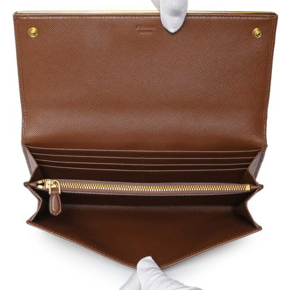 Exclusive Prada Brown Saffiano Continental Flap Wallet — Top View