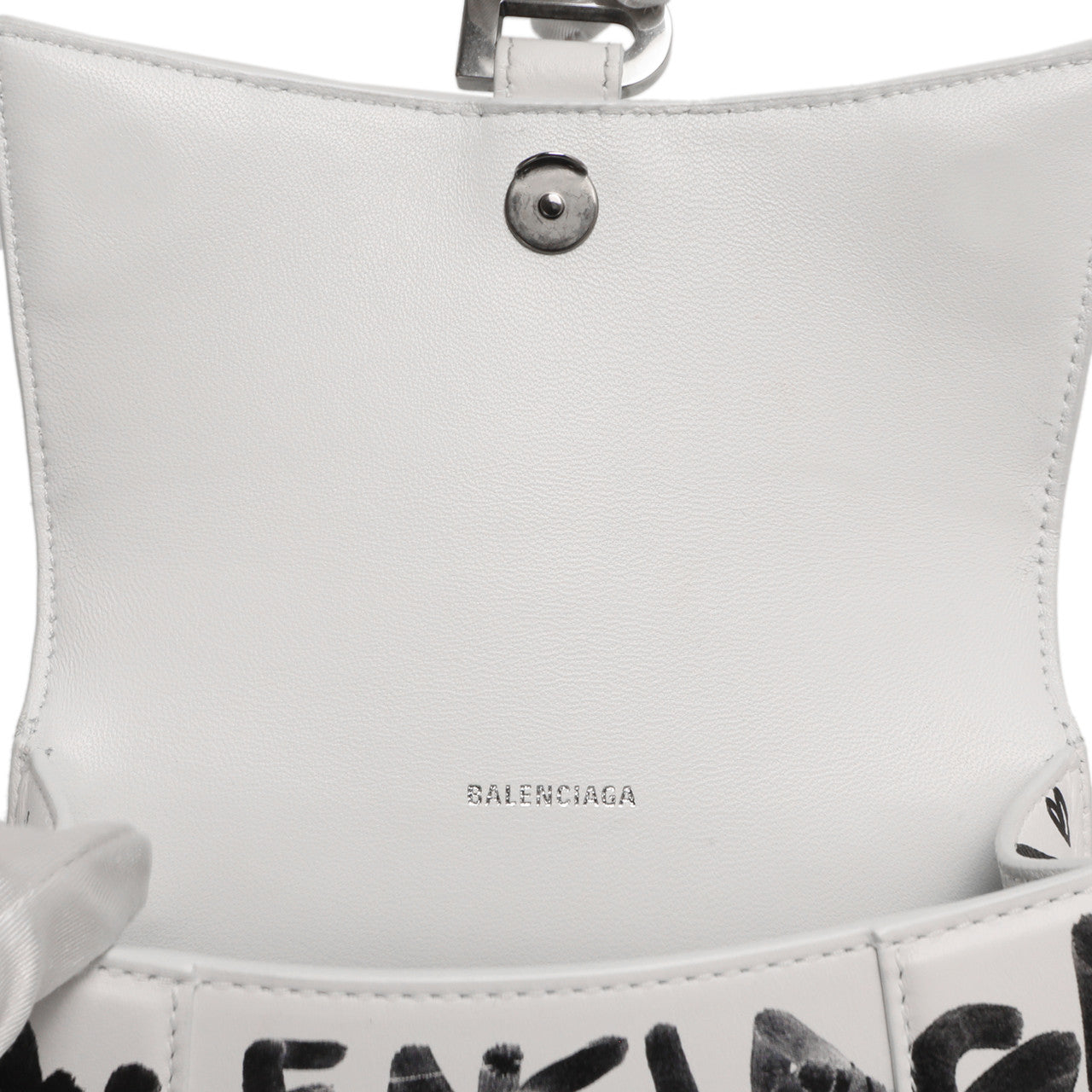Exclusive Balenciaga White Calfskin Graffiti Hourglass Top Handle Bag  XS — Alternate View 9