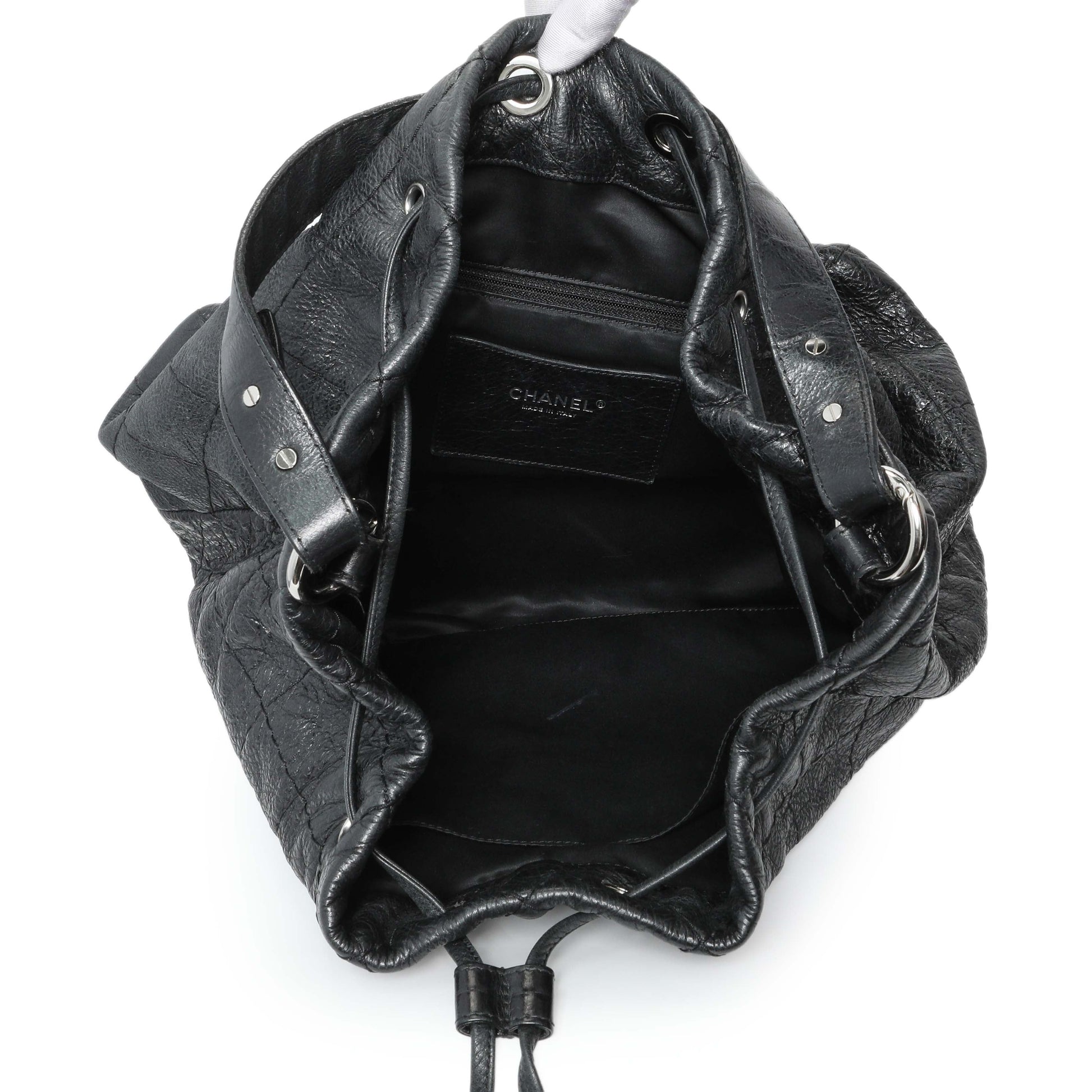 Exclusive Chanel Black Glazed Calfskin On The Road Bucket Bag — Top View