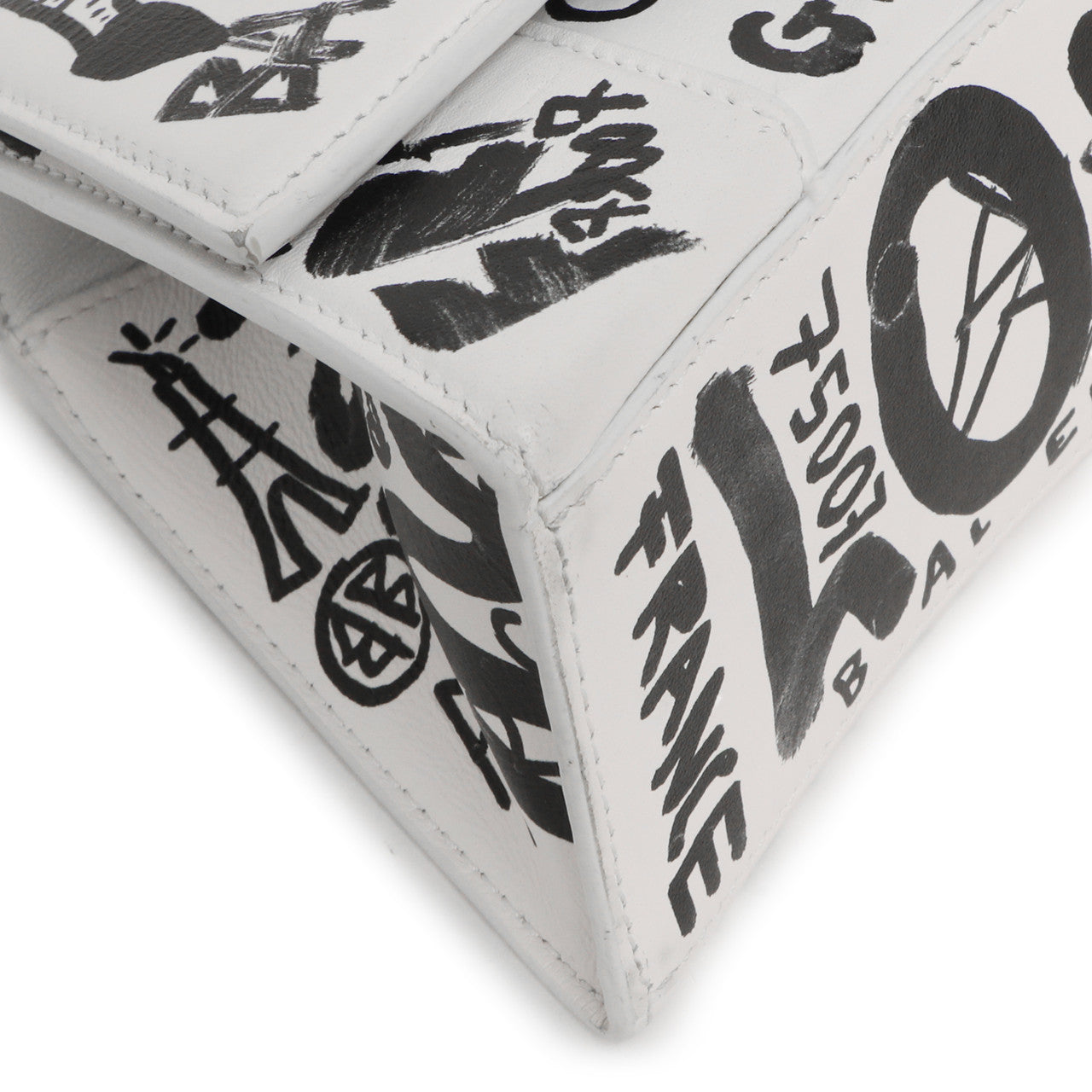 Exclusive Balenciaga White Calfskin Graffiti Hourglass Top Handle Bag  XS — Top View