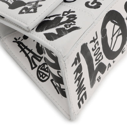 Exclusive Balenciaga White Calfskin Graffiti Hourglass Top Handle Bag  XS — Top View