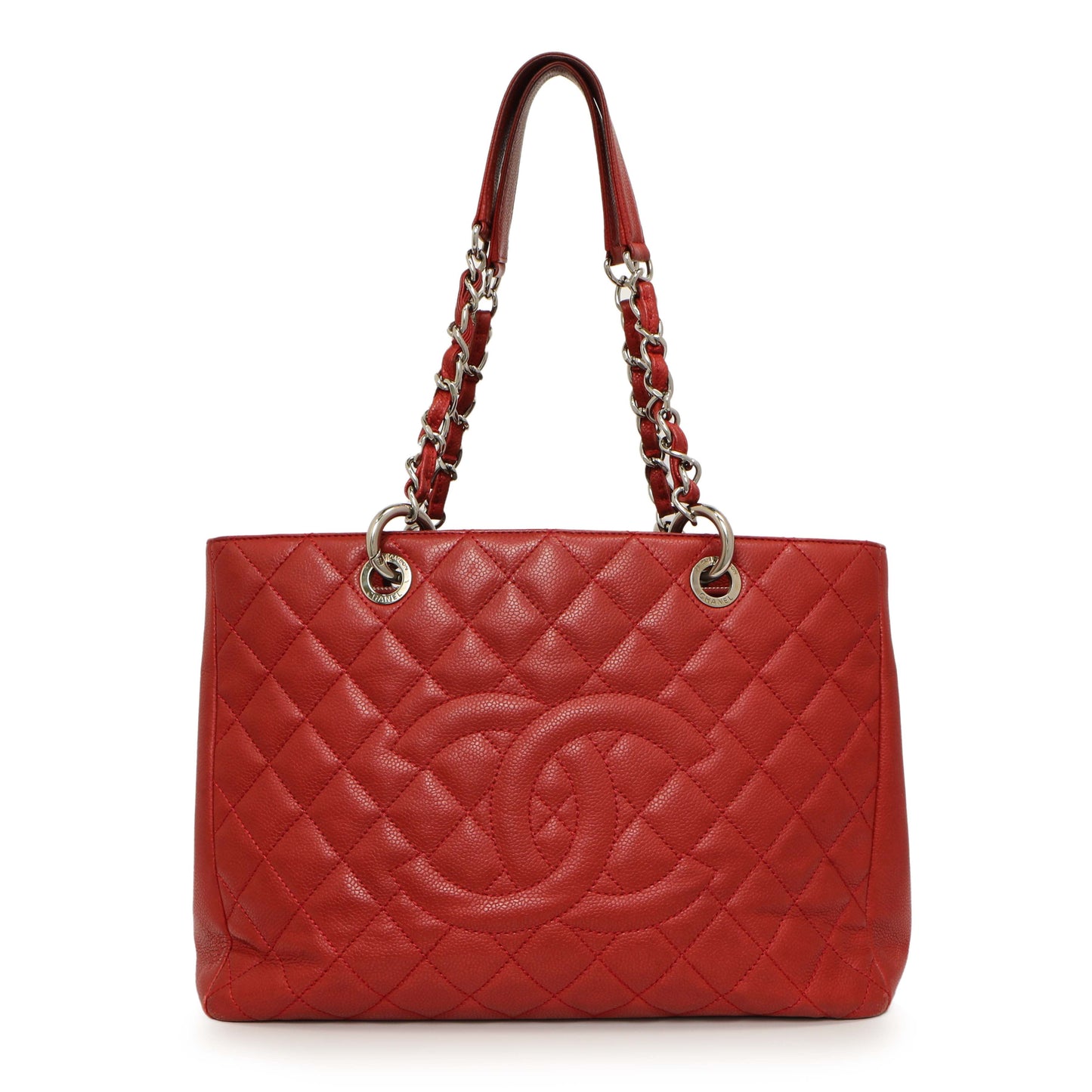 Exclusive Chanel Red Quilted Caviar Grand Shopping Tote GST — Front View
