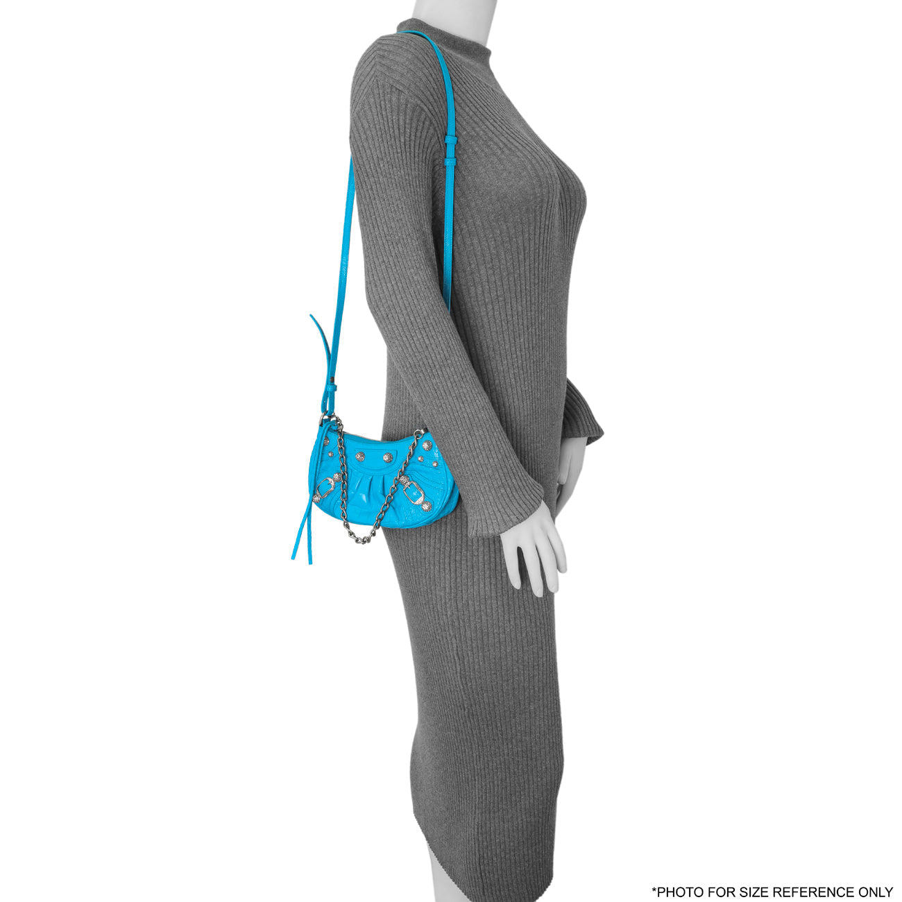 Exclusive Balenciaga Blue Crocodile Embossed Calfskin Crystal Le Cagole Mini Purse With Chain — Alternate View 7