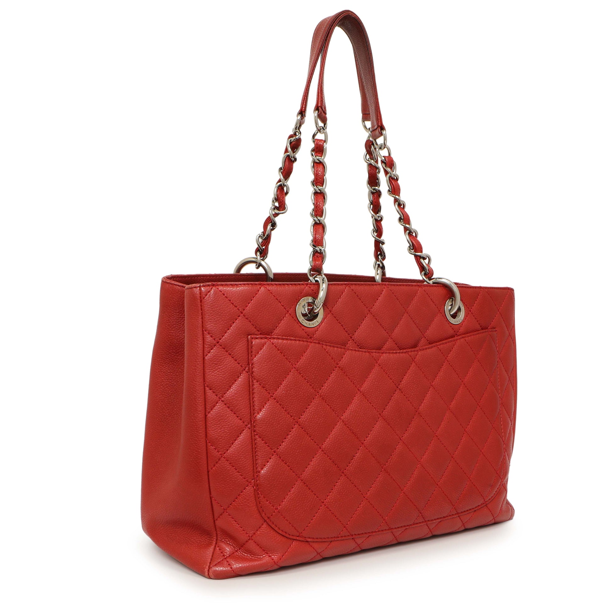 Exclusive Chanel Red Quilted Caviar Grand Shopping Tote GST — Side View
