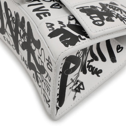 Exclusive Balenciaga White Calfskin Graffiti Hourglass Top Handle Bag  XS — Detail View
