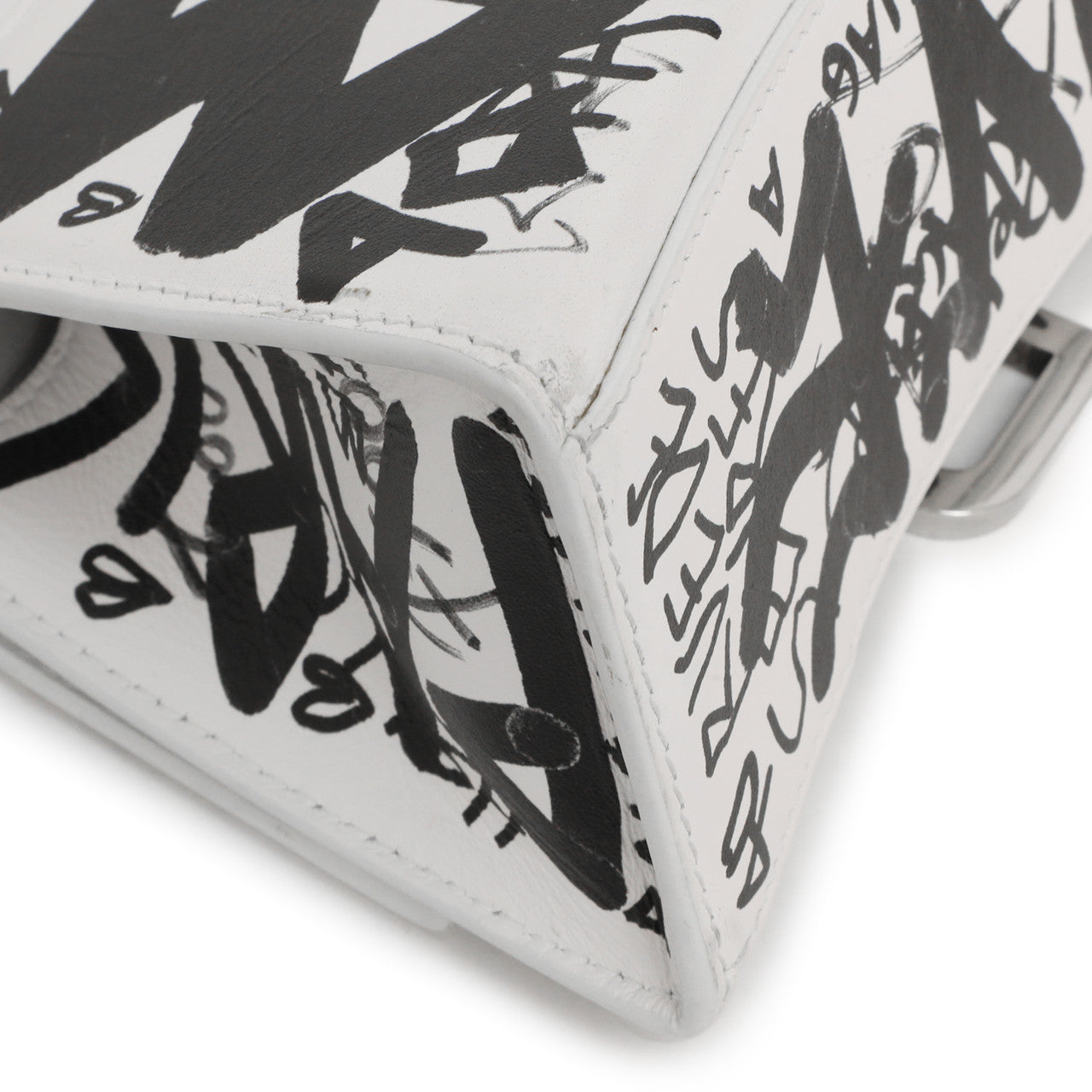 Exclusive Balenciaga White Calfskin Graffiti Hourglass Top Handle Bag  XS — Lifestyle View