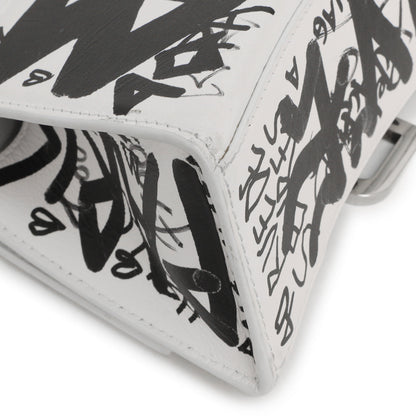 Exclusive Balenciaga White Calfskin Graffiti Hourglass Top Handle Bag  XS — Lifestyle View