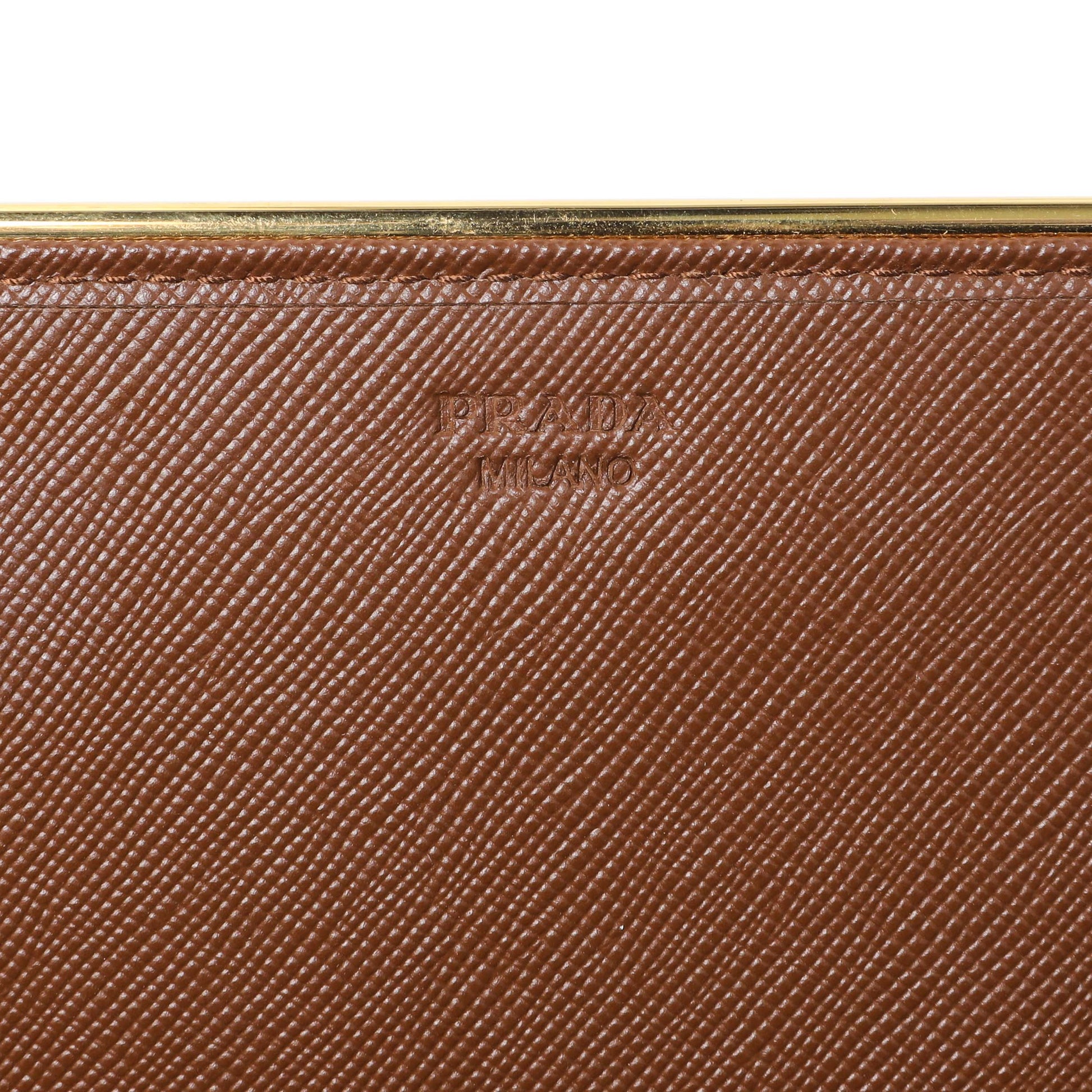 Exclusive Prada Brown Saffiano Continental Flap Wallet — Detail View