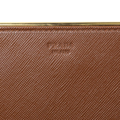 Exclusive Prada Brown Saffiano Continental Flap Wallet — Detail View