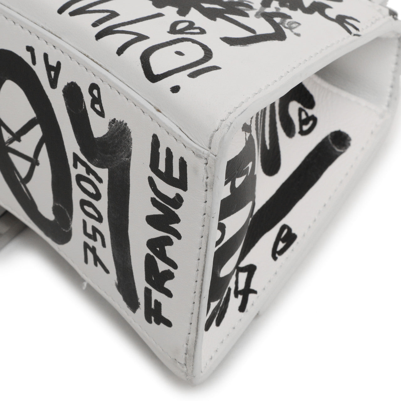 Exclusive Balenciaga White Calfskin Graffiti Hourglass Top Handle Bag  XS — Alternate View 7
