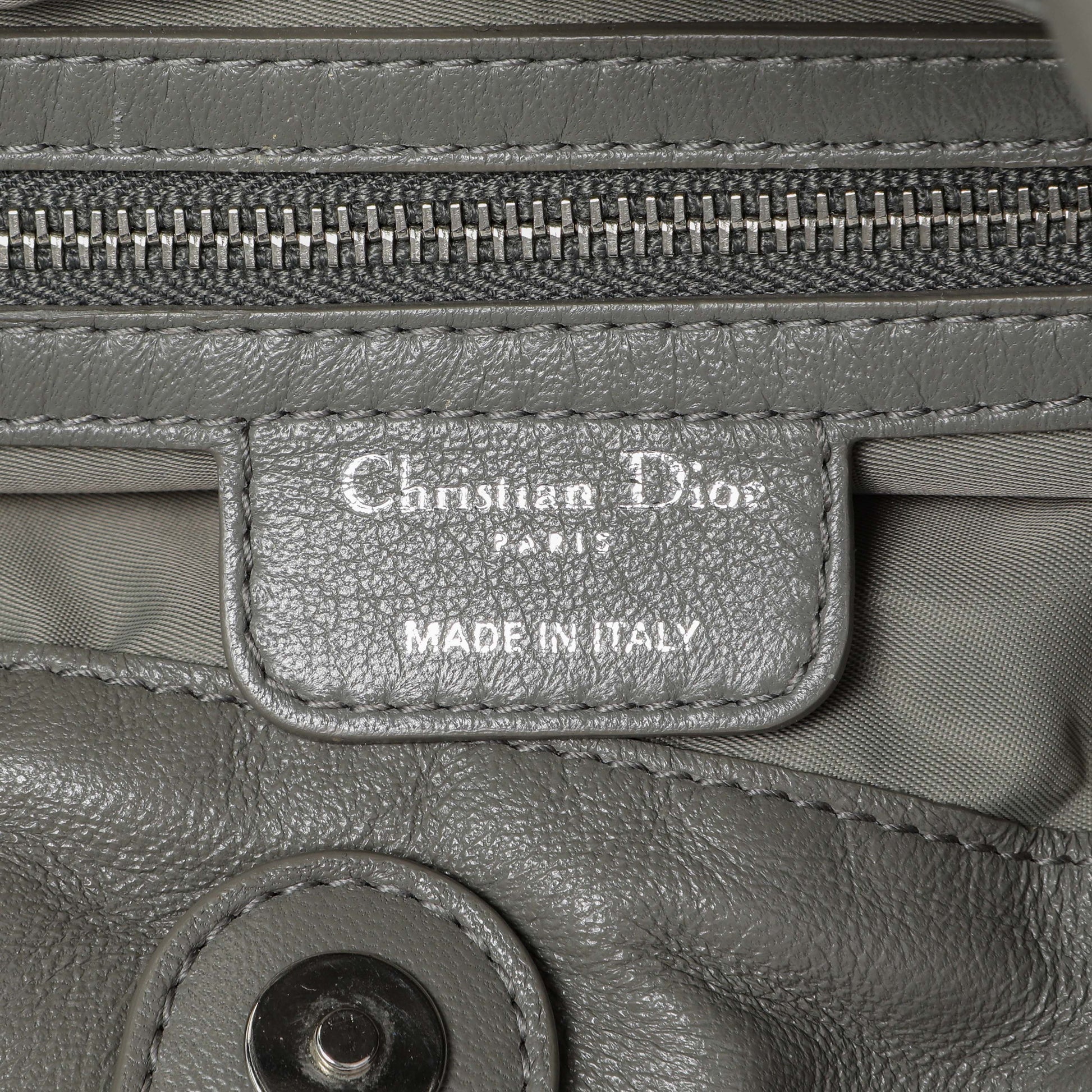 Exclusive Christian Dior Grey Nylon Cannage Charming Lock Tote — Detail View