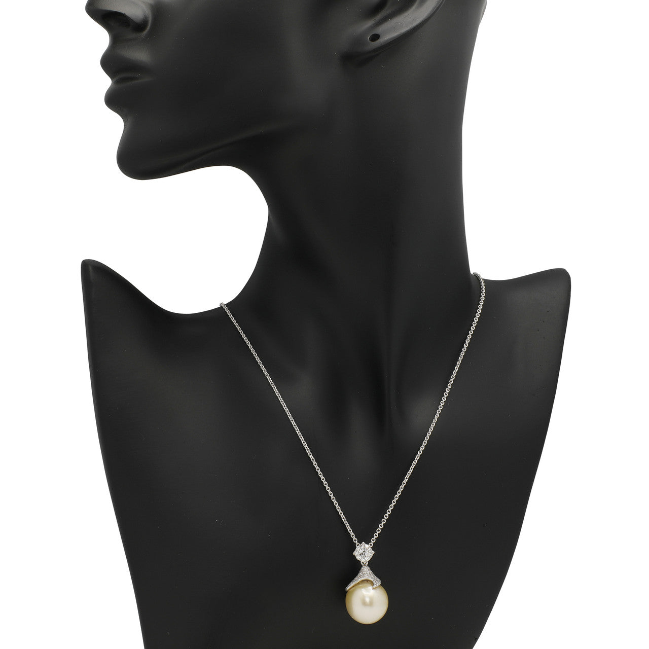 Exclusive 14K White Gold South Sea Pearl Diamond Pendant Necklace — Back View