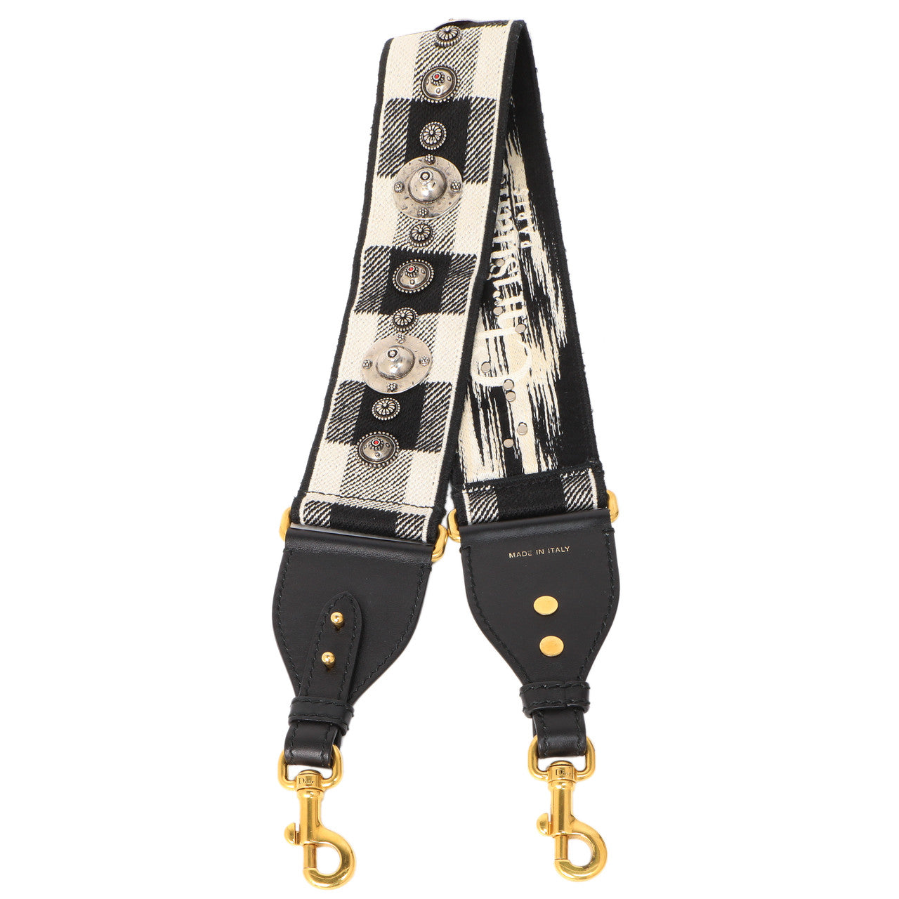 Exclusive Christian Dior Black-White Embroidered Canvas Studded Shoulder Strap — Front View