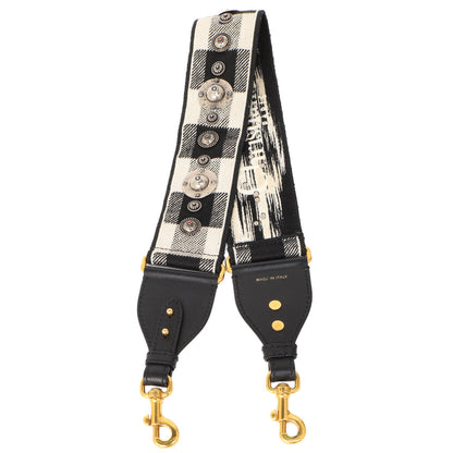 Exclusive Christian Dior Black-White Embroidered Canvas Studded Shoulder Strap — Front View
