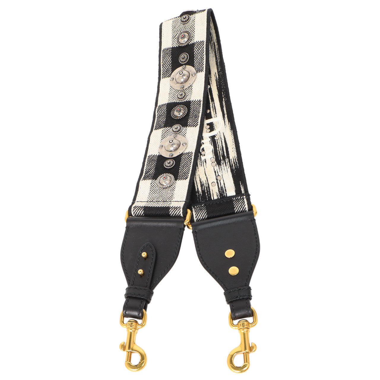 Exclusive Christian Dior Black-White Embroidered Canvas Studded Shoulder Strap — Side View