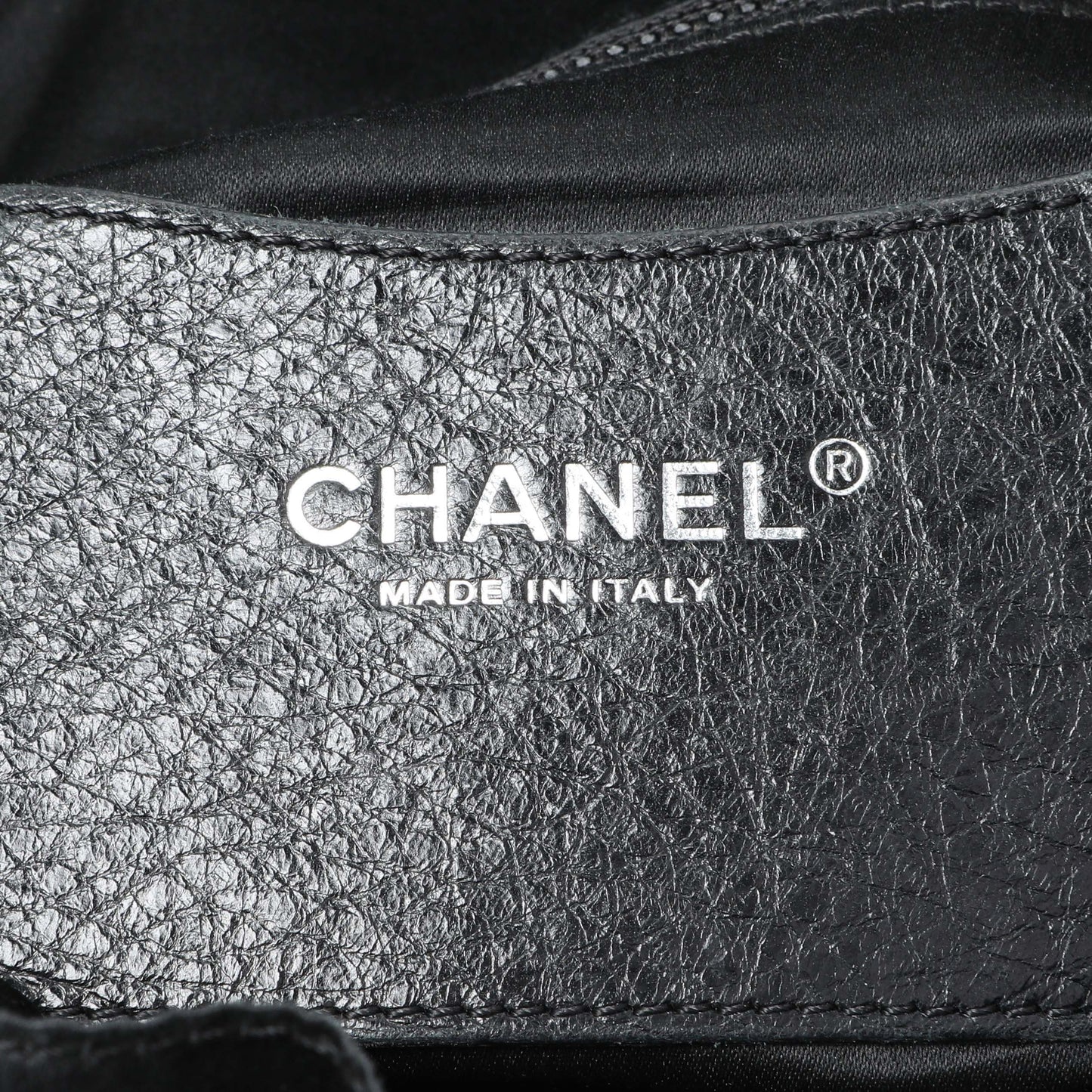 Exclusive Chanel Black Glazed Calfskin On The Road Bucket Bag — Detail View