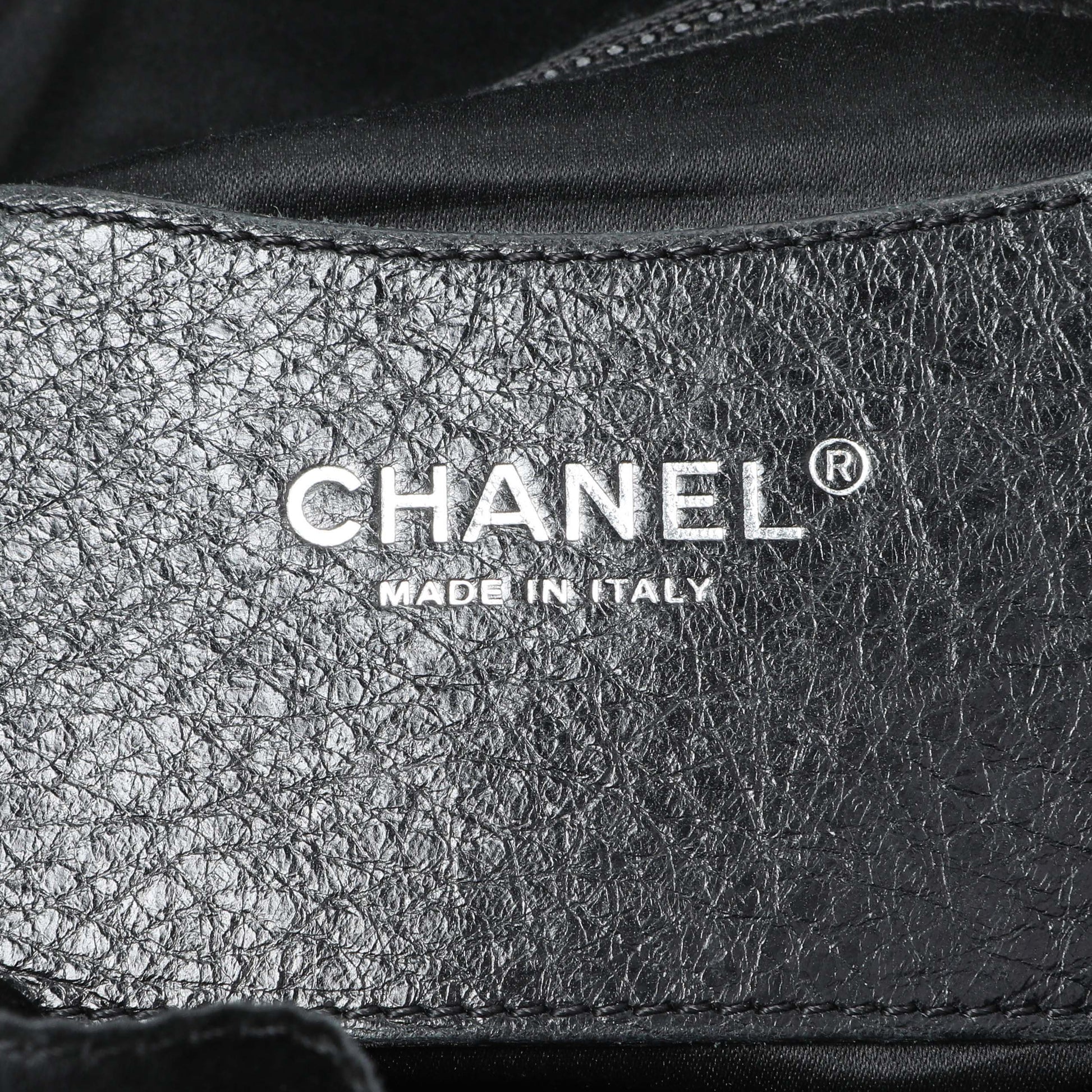 Exclusive Chanel Black Glazed Calfskin On The Road Bucket Bag — Detail View