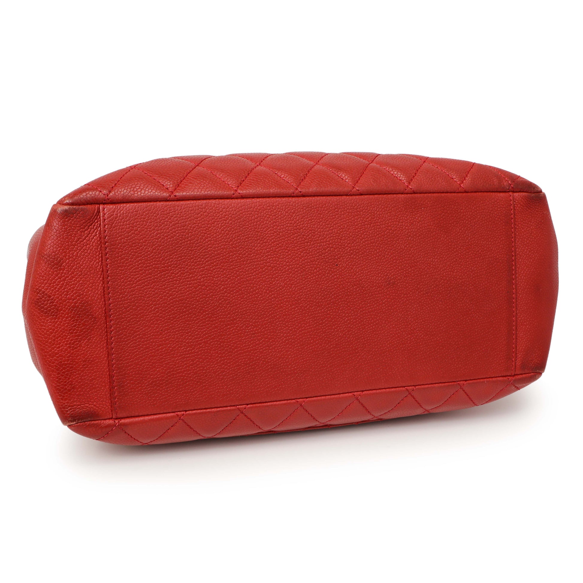 Exclusive Chanel Red Quilted Caviar Grand Shopping Tote GST — Back View