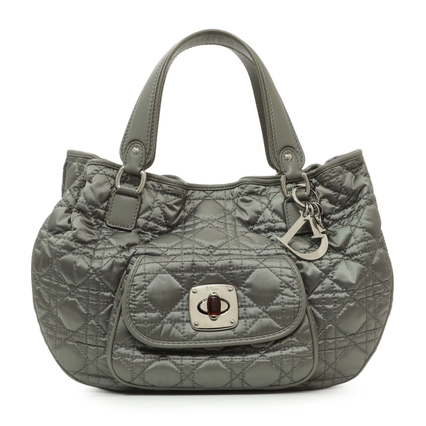 Exclusive Christian Dior Grey Nylon Cannage Charming Lock Tote — Front View