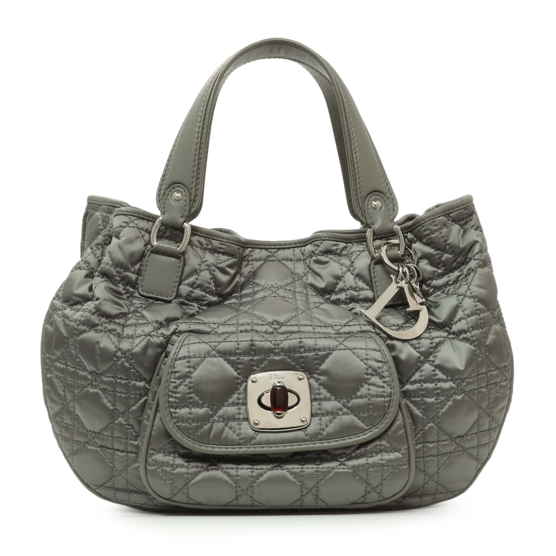 Exclusive Christian Dior Grey Nylon Cannage Charming Lock Tote — Front View