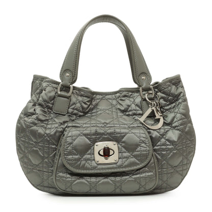 Exclusive Christian Dior Grey Nylon Cannage Charming Lock Tote — Front View