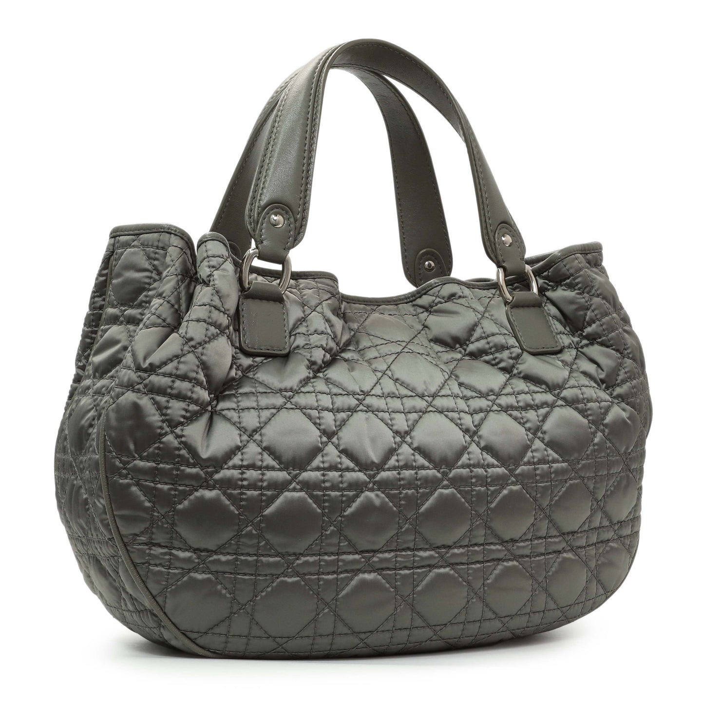 Exclusive Christian Dior Grey Nylon Cannage Charming Lock Tote — Side View
