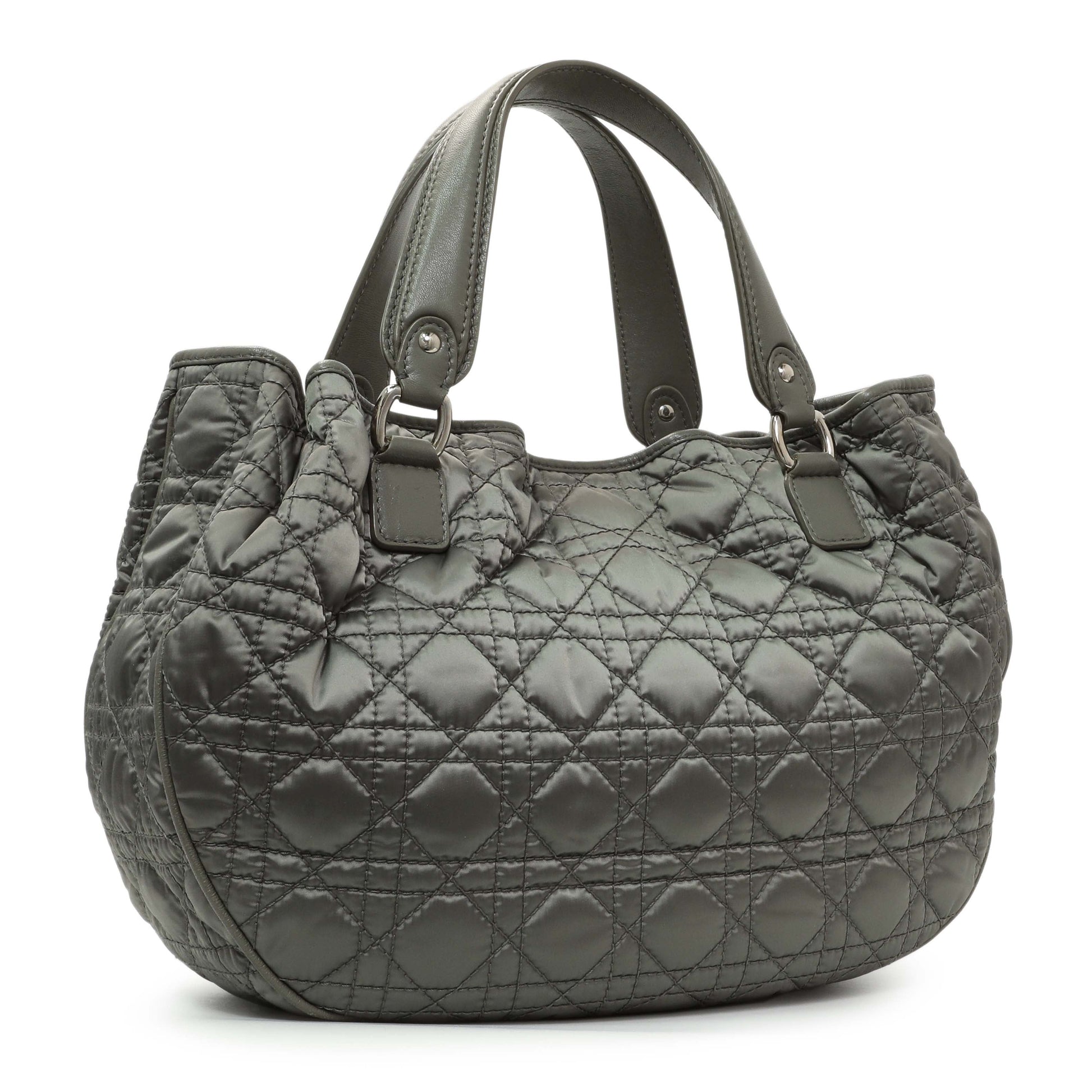 Exclusive Christian Dior Grey Nylon Cannage Charming Lock Tote — Side View