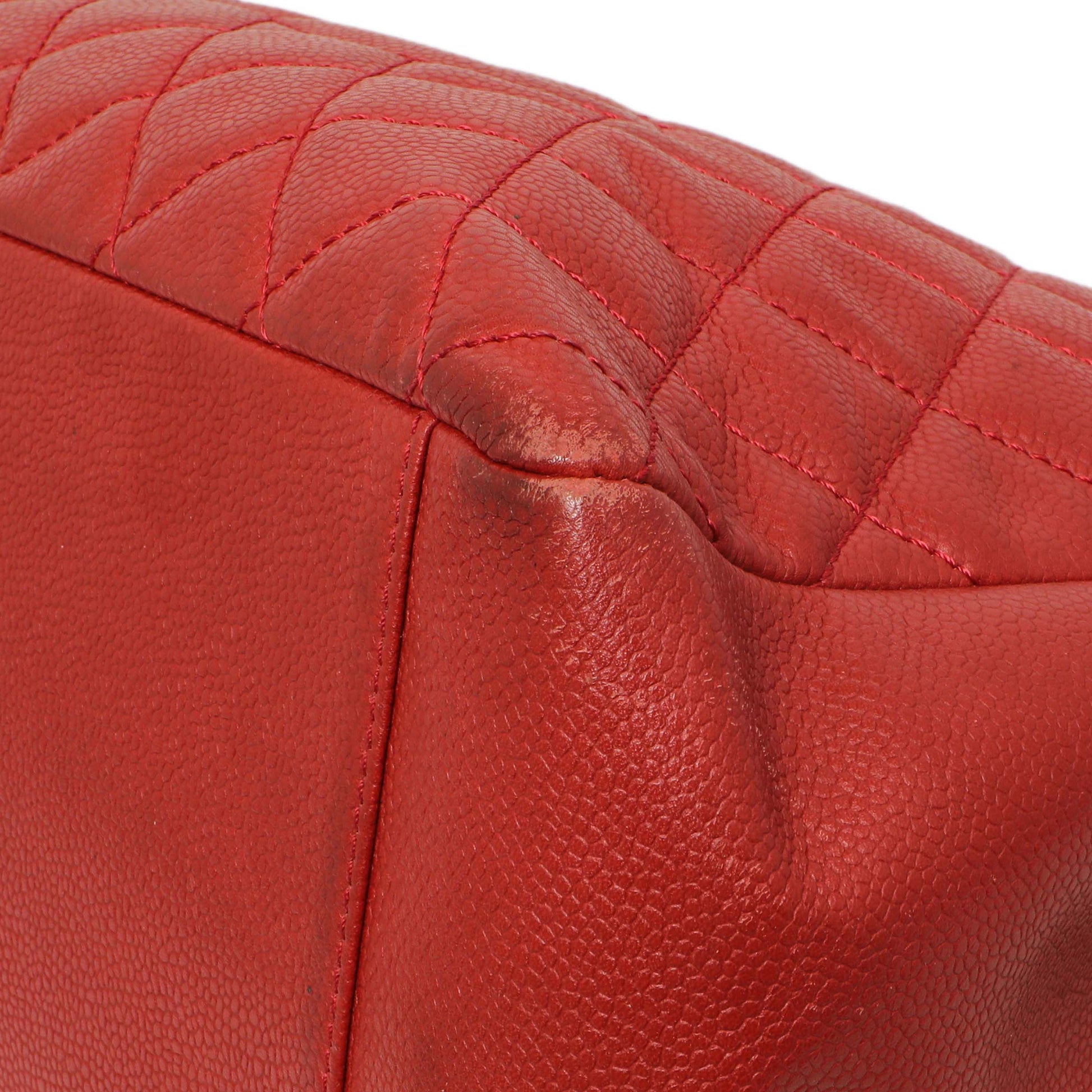 Exclusive Chanel Red Quilted Caviar Grand Shopping Tote GST — Detail View