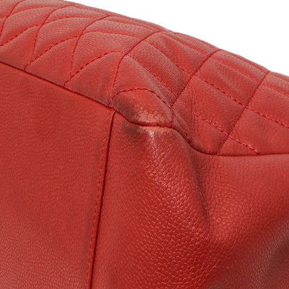 Exclusive Chanel Red Quilted Caviar Grand Shopping Tote GST — Detail View