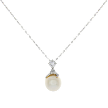 Exclusive 14K White Gold South Sea Pearl Diamond Pendant Necklace — Front View
