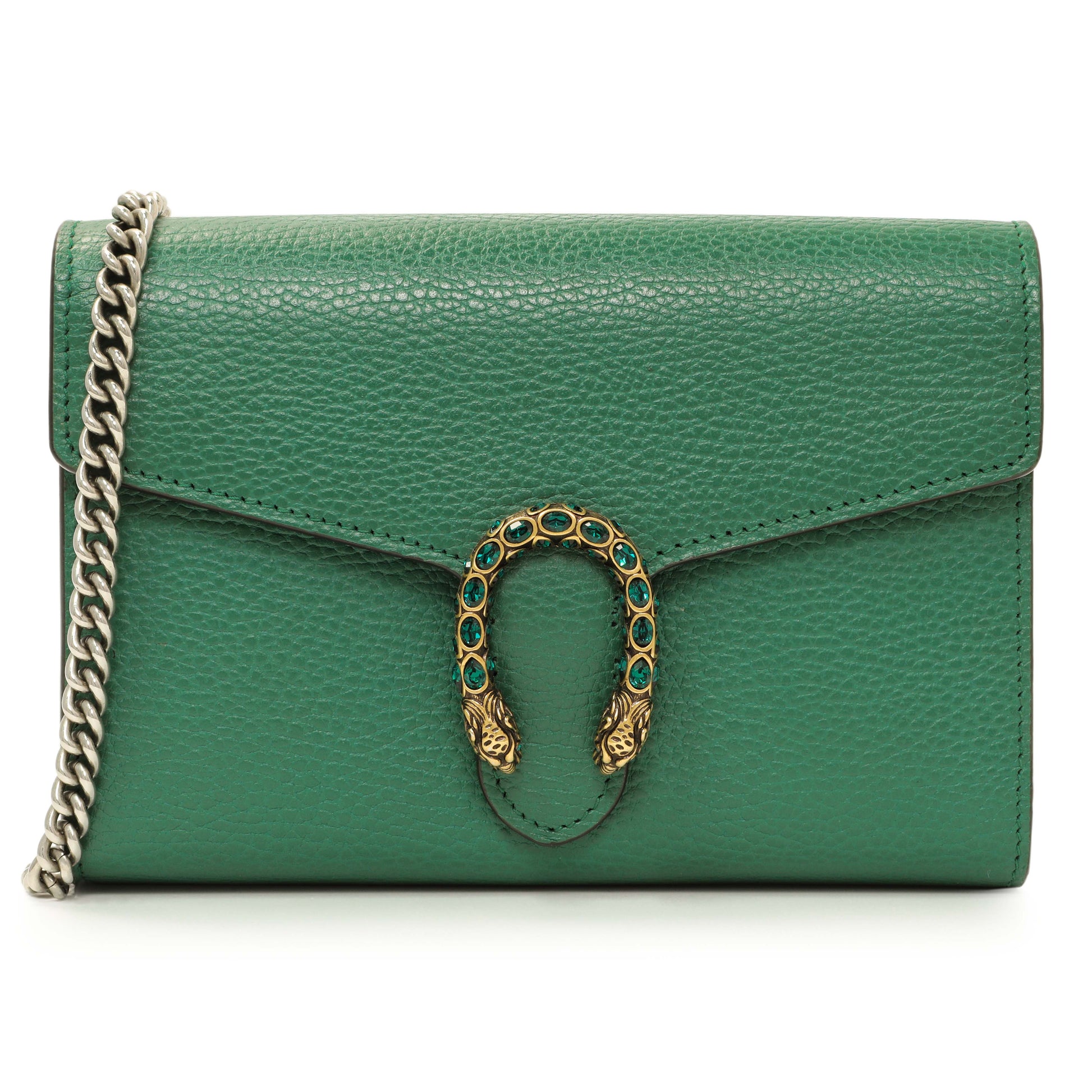 Exclusive Gucci Emerald Calfskin Mini Dionysus Chain Wallet — Front View