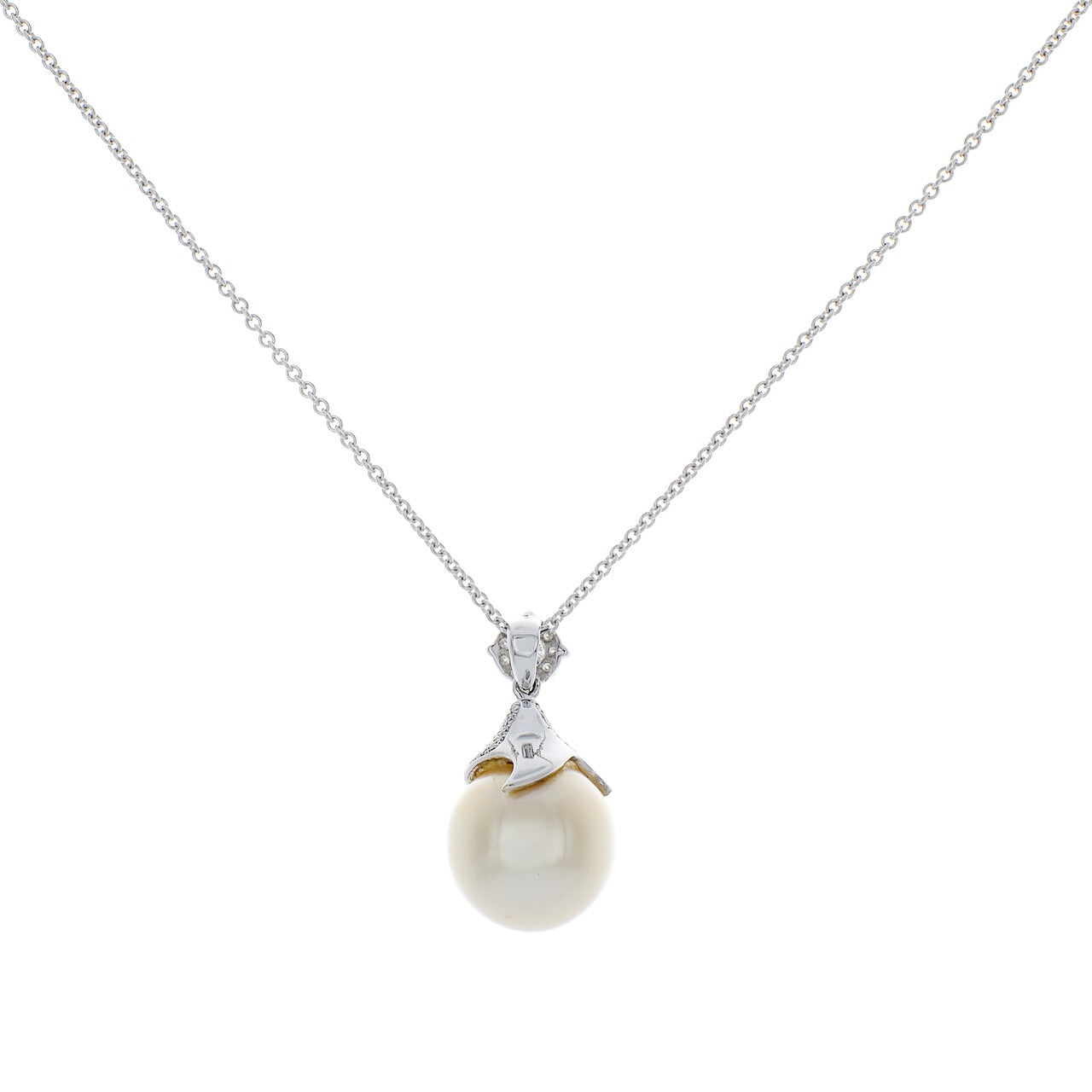 Exclusive 14K White Gold South Sea Pearl Diamond Pendant Necklace — Side View