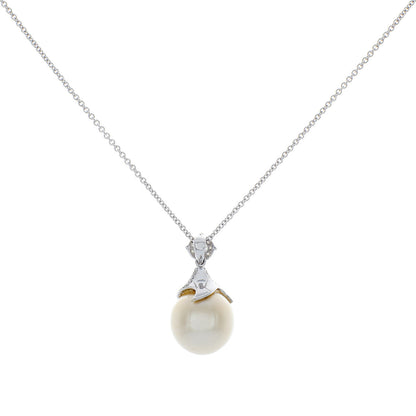 Exclusive 14K White Gold South Sea Pearl Diamond Pendant Necklace — Side View
