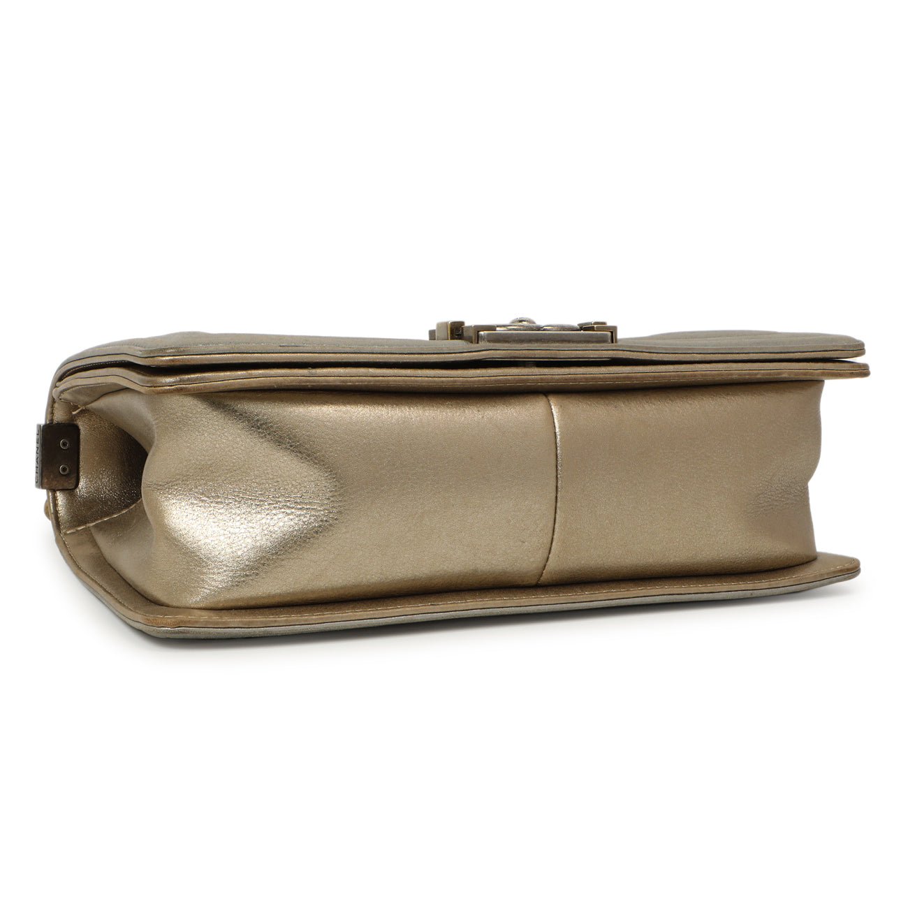 Exclusive Chanel Silver Gold Quilted Calfskin Medium Boy Bag — Back View