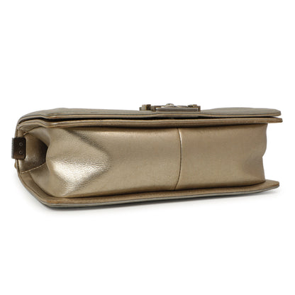Exclusive Chanel Silver Gold Quilted Calfskin Medium Boy Bag — Back View