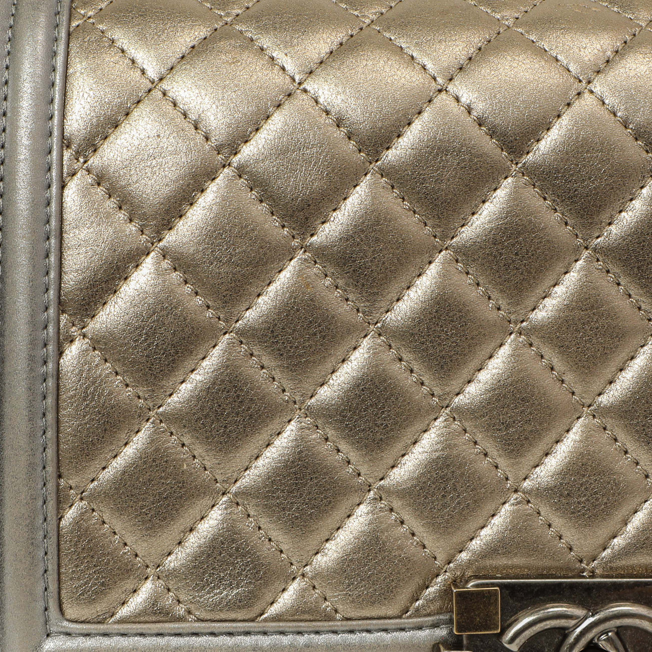 Exclusive Chanel Silver Gold Quilted Calfskin Medium Boy Bag — Alternate View 11