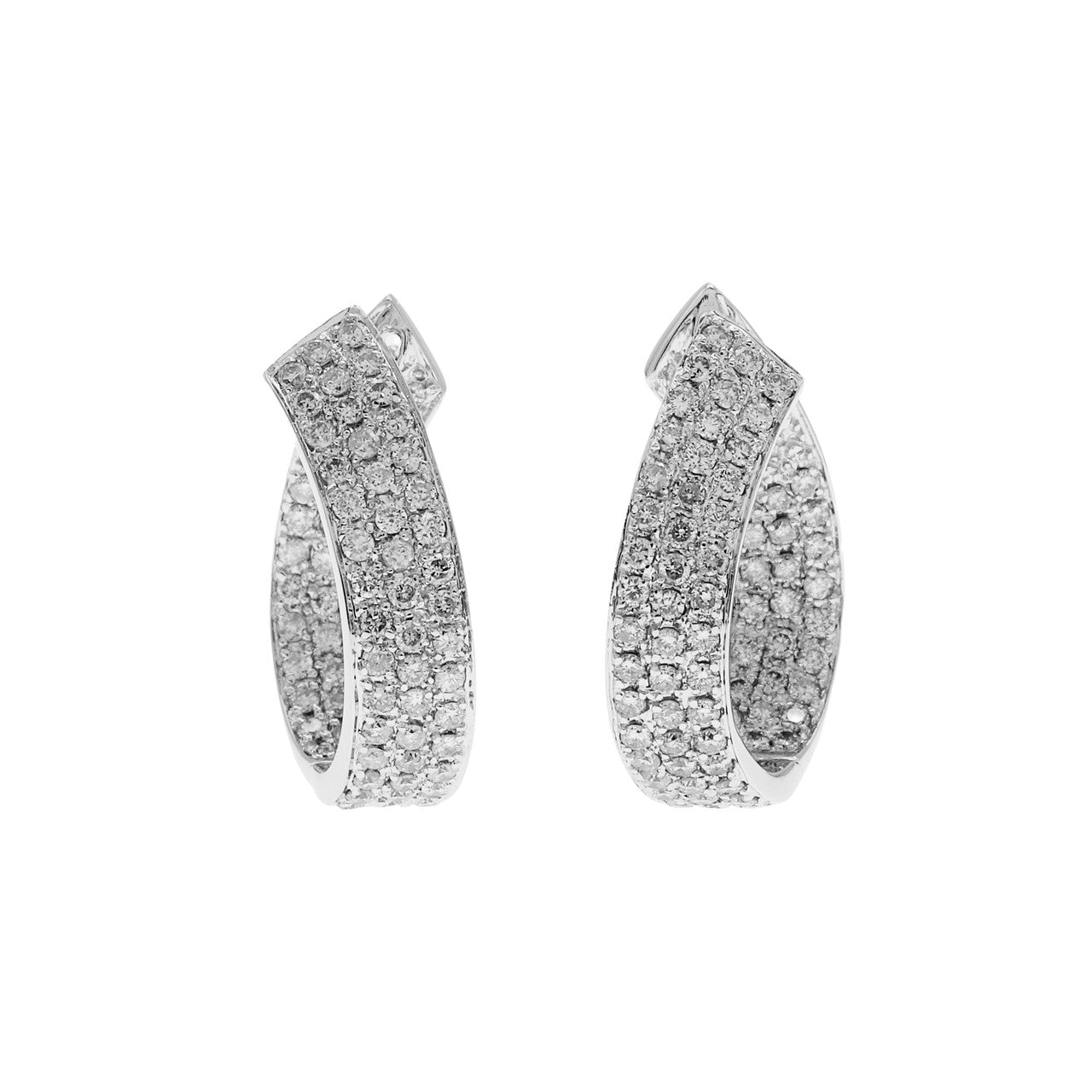 Exclusive 14K White Gold 1.54 Carat Diamond Hoop Earrings — Front View