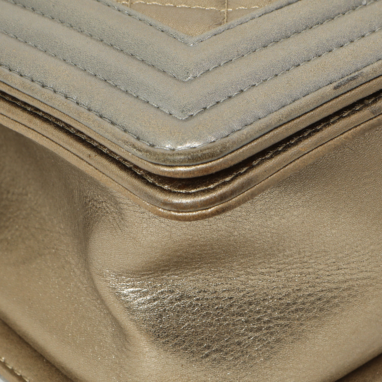 Exclusive Chanel Silver Gold Quilted Calfskin Medium Boy Bag — Top View