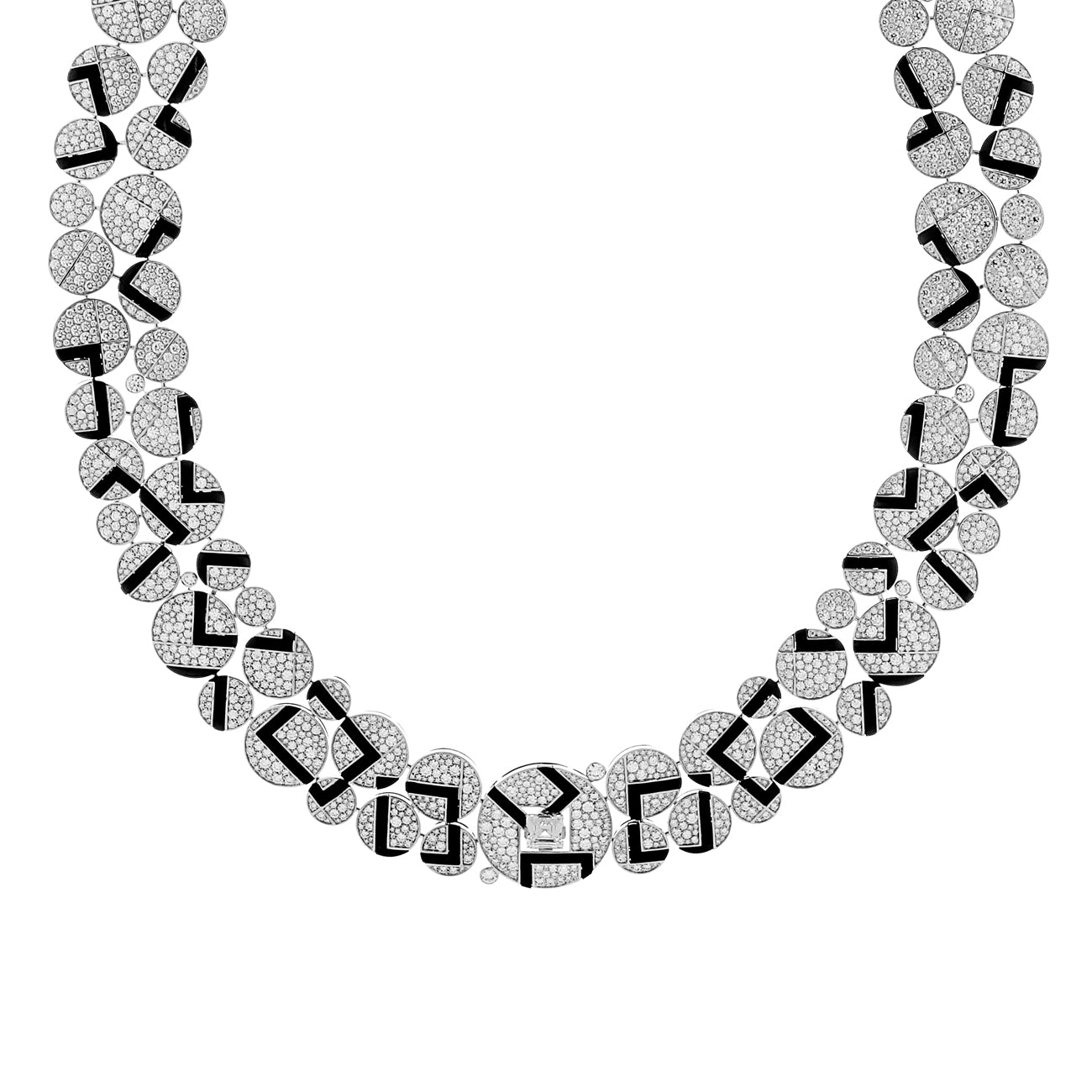 Exclusive Chanel 18K White Gold Diamond Onyx Cafe Society Bubbles Necklace — Front View