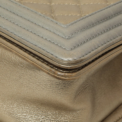 Exclusive Chanel Silver Gold Quilted Calfskin Medium Boy Bag — Detail View
