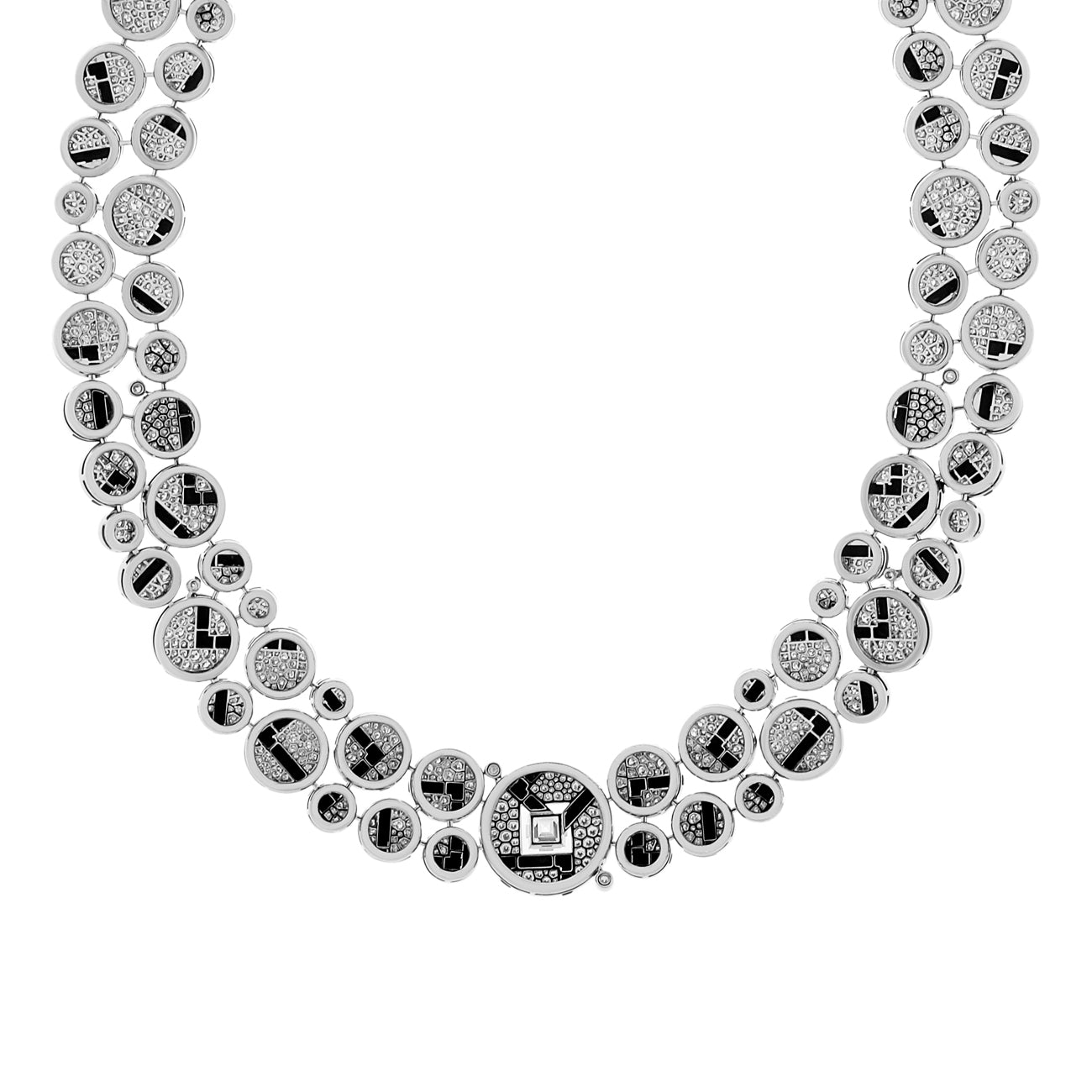 Exclusive Chanel 18K White Gold Diamond Onyx Cafe Society Bubbles Necklace — Side View